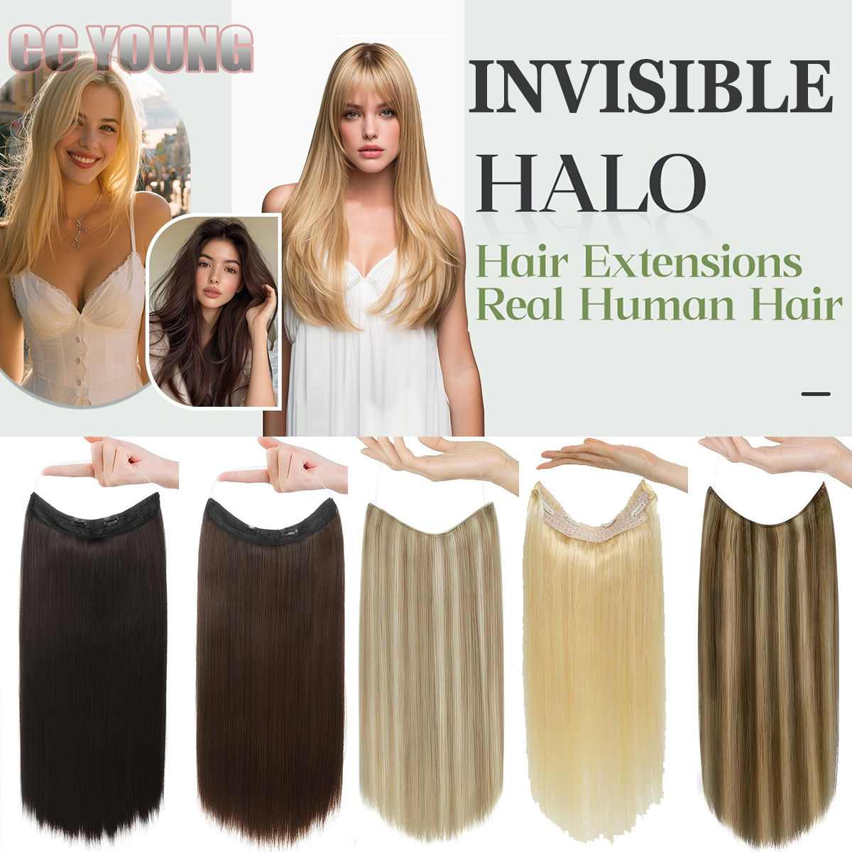 Seamless Clip In Hair Extensions Human Hair - Невидимые накладные пряди Halo из натуральных