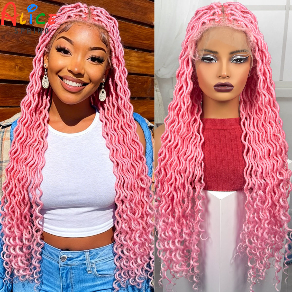 Synthetic Braided Wigs For Black Women - Розовые парики с полной кружевной основой,